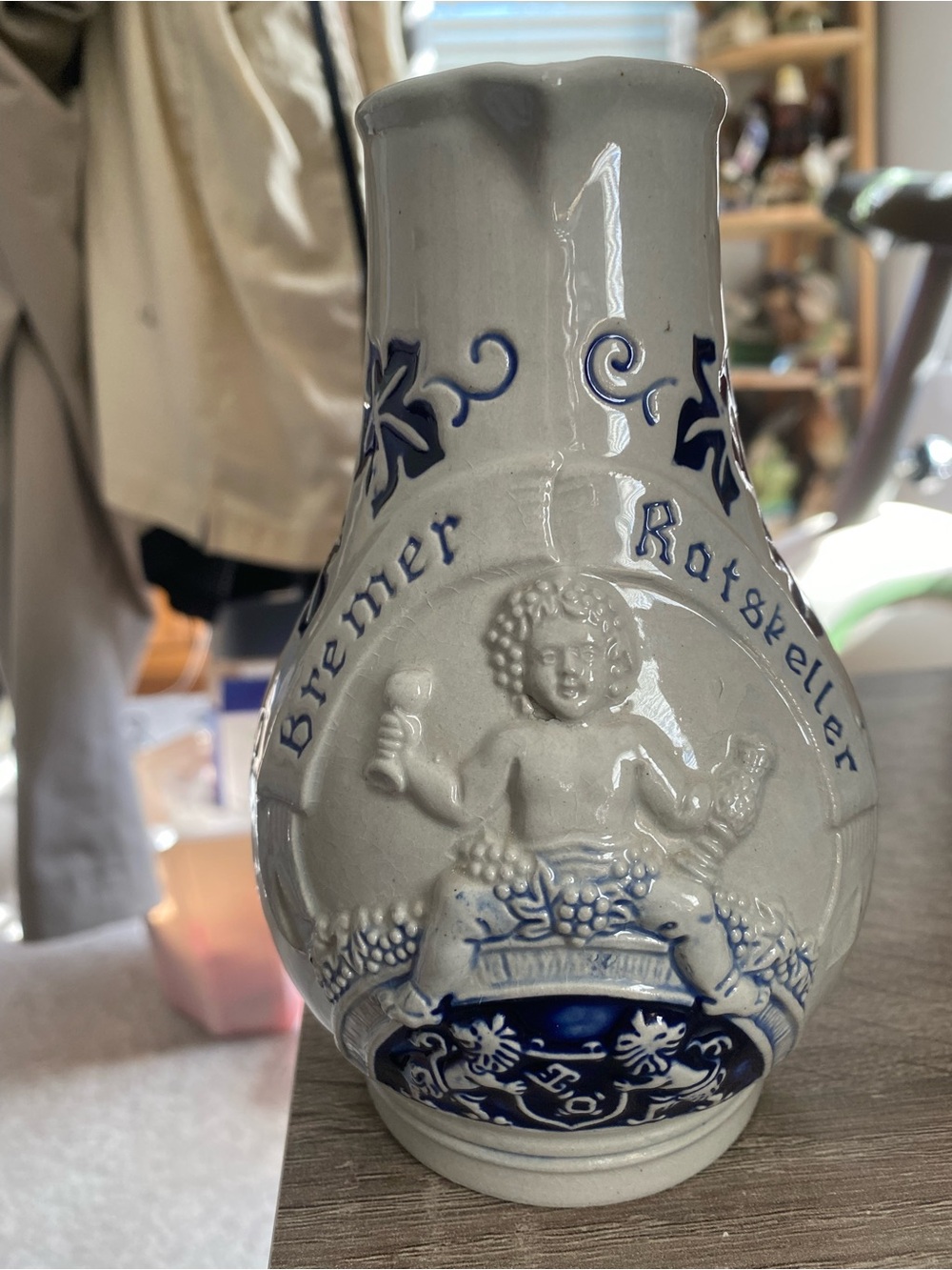 Bremer Ratskeller Ceramic Jug - White and Cobalt Blue